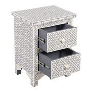 Bone Inlay Bedside, 2 Drawer Geometric Grey