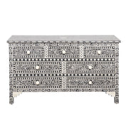Bone Inlay 7 Drawer Chest of Drawers - Black Floral