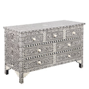 Bone Inlay 7 Drawer Chest of Drawers - Black Floral