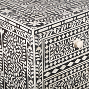 Bone Inlay 7 Drawer Chest of Drawers - Black Floral