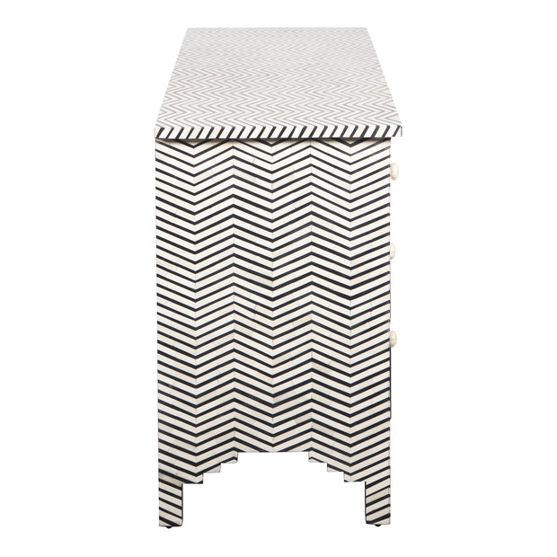Bone Inlay 7 Drawer Chest of Drawers - Black thin Zig Zag