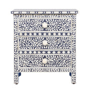 Bone Inlay Large 3 Drawer Bedside Table - Navy Blue Floral - Abacus and Hunt