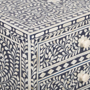 Bone Inlay Large 3 Drawer Bedside Table - Navy Blue Floral - Abacus and Hunt