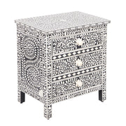 Bone Inlay Large 3 Drawer Bedside Table - Black Floral - Abacus and Hunt