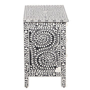Bone Inlay Large 3 Drawer Bedside Table - Black Floral - Abacus and Hunt