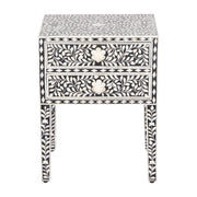 Bone Inlay Bedside Table with 2 Drawers - Black Floral - Abacus and Hunt