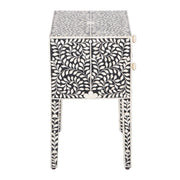 Bone Inlay Bedside Table with 2 Drawers - Black Floral - Abacus and Hunt