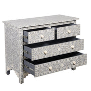 Bone Inlay 4 Drawer Chest of Drawers - Grey Floral - Abacus and Hunt