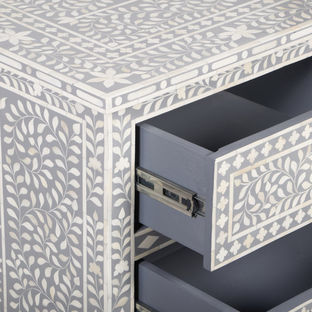 Bone Inlay 4 Drawer Chest of Drawers - Grey Floral - Abacus and Hunt