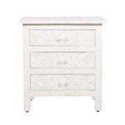 Bone Inlay Large 3 Drawer Bedside - White Geometric - Abacus and Hunt