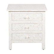 Bone Inlay Large 3 Drawer Bedside - White Geometric - Abacus and Hunt