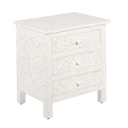 Bone Inlay Large 3 Drawer Bedside - White Geometric - Abacus and Hunt