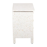 Bone Inlay Large 3 Drawer Bedside - White Geometric - Abacus and Hunt