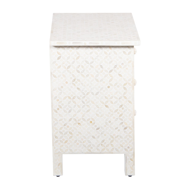 Bone Inlay Large 3 Drawer Bedside - White Geometric - Abacus and Hunt