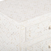Bone Inlay Large 3 Drawer Bedside - White Geometric - Abacus and Hunt