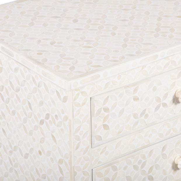 Bone Inlay Large 3 Drawer Bedside - White Geometric - Abacus and Hunt