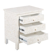 Bone Inlay Large 3 Drawer Bedside - White Geometric - Abacus and Hunt