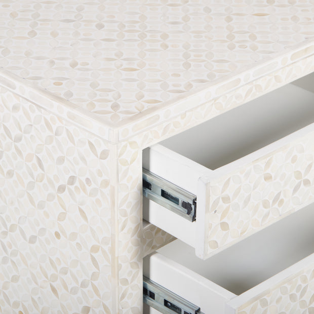 Bone Inlay Large 3 Drawer Bedside - White Geometric - Abacus and Hunt