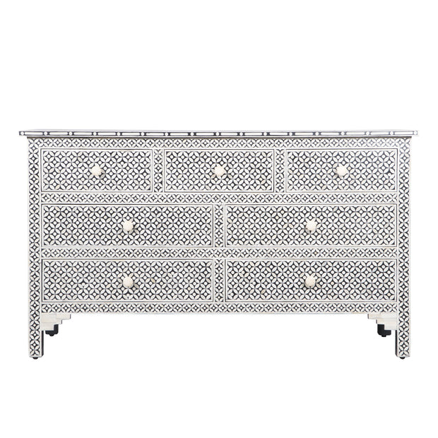 Bone Inlay 7 Drawer Chest of Drawers - Black Geometric