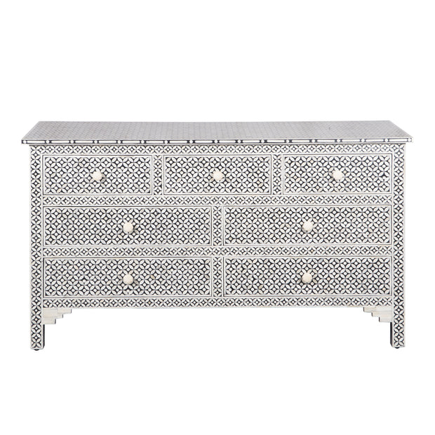 Bone Inlay 7 Drawer Chest of Drawers - Black Geometric