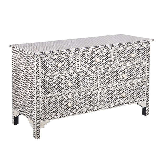 Bone Inlay 7 Drawer Chest of Drawers - Black Geometric