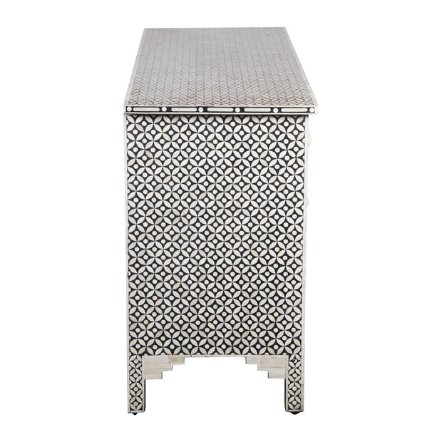 Bone Inlay 7 Drawer Chest of Drawers - Black Geometric
