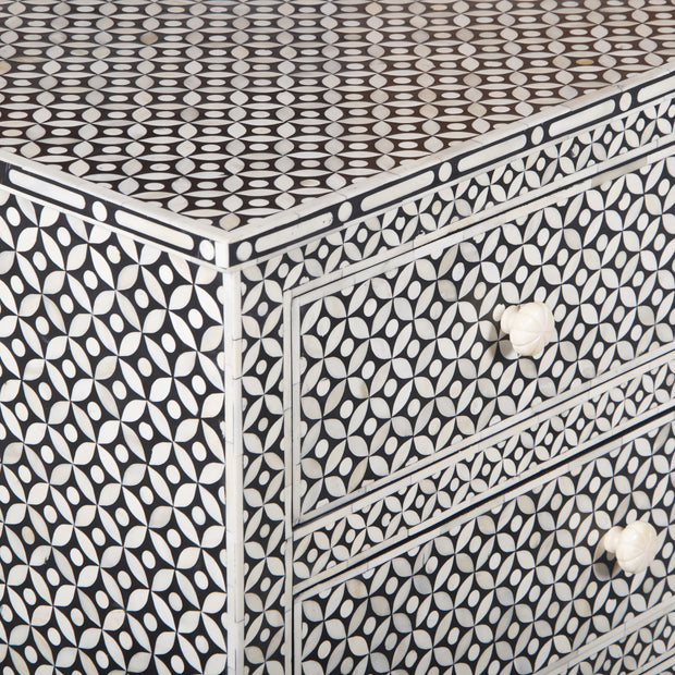 Bone Inlay 7 Drawer Chest of Drawers - Black Geometric
