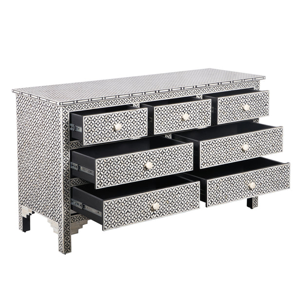Bone Inlay 7 Drawer Chest of Drawers - Black Geometric