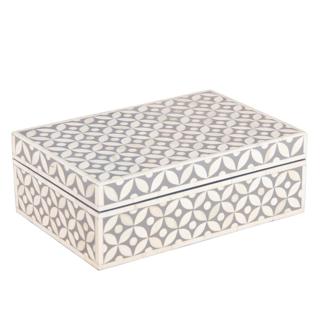 Bone Inlay Box Medium - Grey Geometric