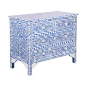 Mother of Pearl Inlay 4 Drawer Chest of Drawers - Blue Floral - Abacus and Hunt