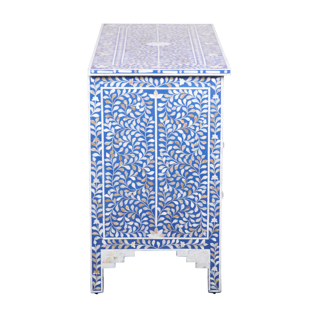 Mother of Pearl Inlay 4 Drawer Chest of Drawers - Blue Floral - Abacus and Hunt