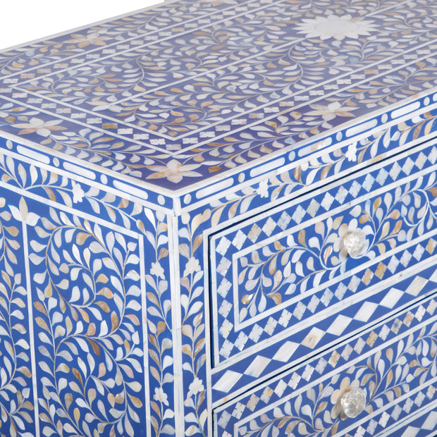 Mother of Pearl Inlay 4 Drawer Chest of Drawers - Blue Floral - Abacus and Hunt