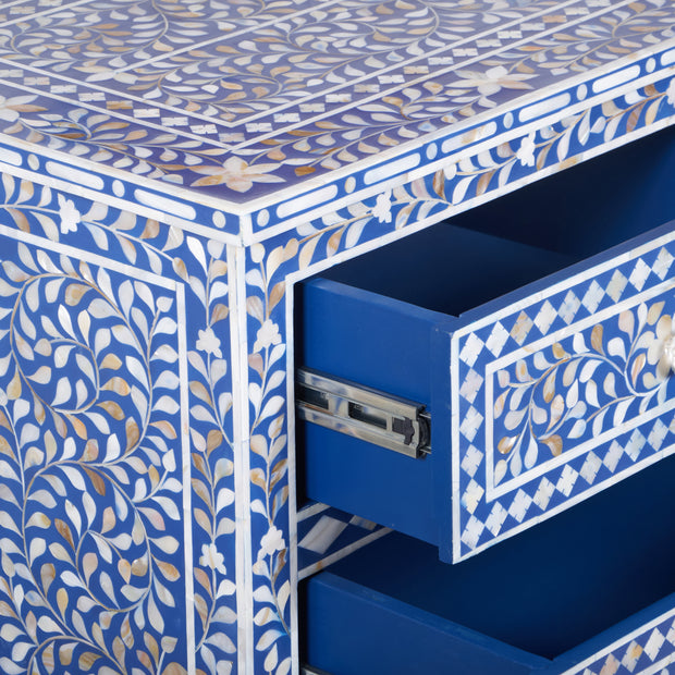 Mother of Pearl Inlay 4 Drawer Chest of Drawers - Blue Floral - Abacus and Hunt