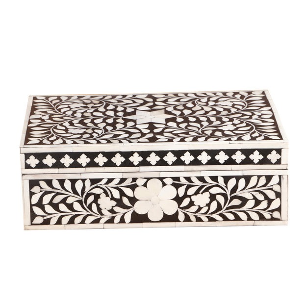 Bone Inlay Box Medium - Black Floral