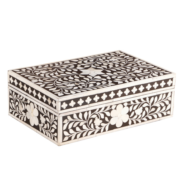 Bone Inlay Box Medium - Black Floral