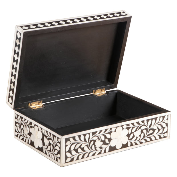 Bone Inlay Box Medium - Black Floral