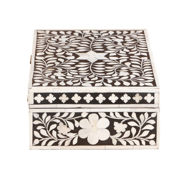 Bone Inlay Box Medium - Black Floral