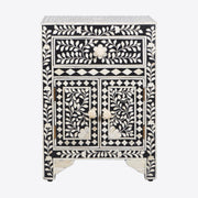 Bone Inlay Bedside Table - Black Floral - Abacus and Hunt