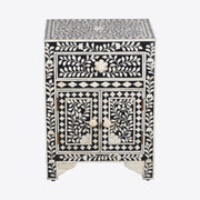 Bone Inlay Bedside Table - Black Floral - Abacus and Hunt