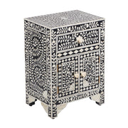 Bone Inlay Bedside Table - Black Floral - Abacus and Hunt