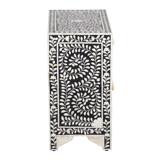 Bone Inlay Bedside Table - Black Floral - Abacus and Hunt