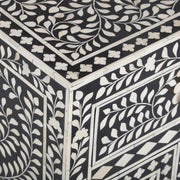Bone Inlay Bedside Table - Black Floral - Abacus and Hunt