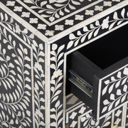 Bone Inlay Bedside Table - Black Floral - Abacus and Hunt