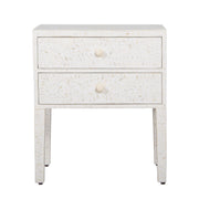 Bone Inlay Bedside, with 2 Drawers - White Floral - Abacus and Hunt