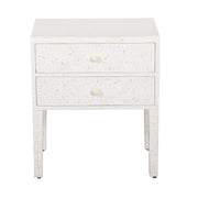 Bone Inlay Bedside, with 2 Drawers - White Floral - Abacus and Hunt