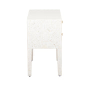 Bone Inlay Bedside, with 2 Drawers - White Floral - Abacus and Hunt