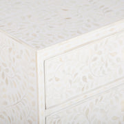 Bone Inlay Bedside, with 2 Drawers - White Floral - Abacus and Hunt