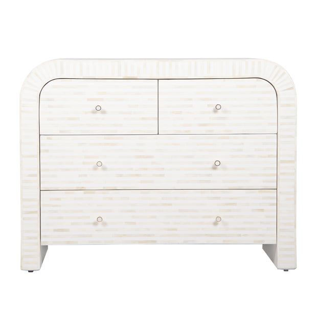 Bone Inlay 4 Drawer Chest of Drawers - Waterfall / Curved - White