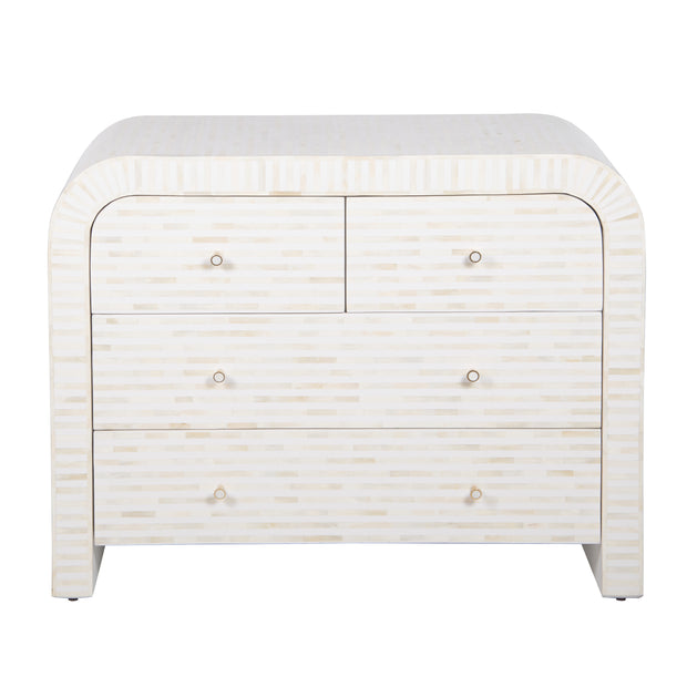 Bone Inlay 4 Drawer Chest of Drawers - Waterfall / Curved - White