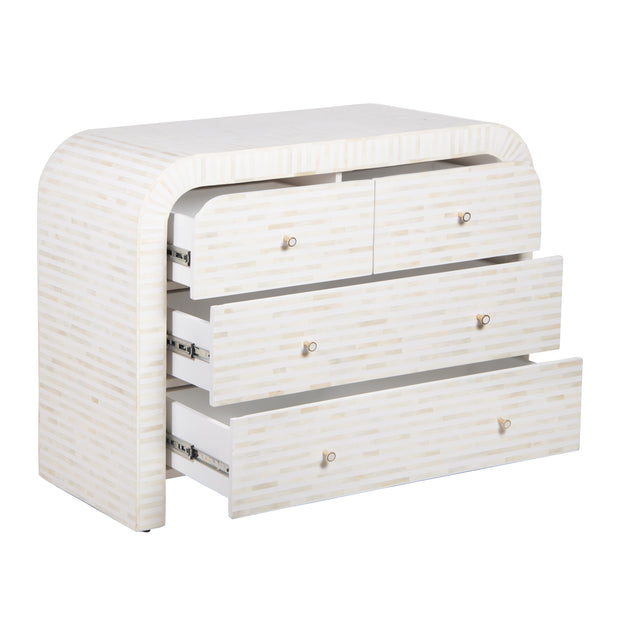 Bone Inlay 4 Drawer Chest of Drawers - Waterfall / Curved - White